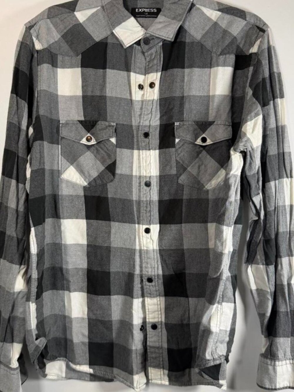 Express Men's Black & White Plaid Flannel Shirt Size L